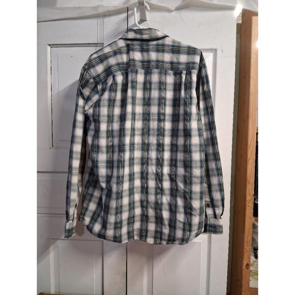 Carhartt Mens Plaid Button-Up Shirt L Regular Green Blue & White 100% Cotton Lon - Picture 2 of 7